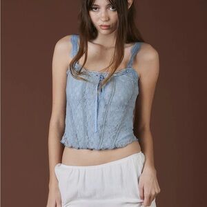 UNIF Light Blue Lace Trim Top